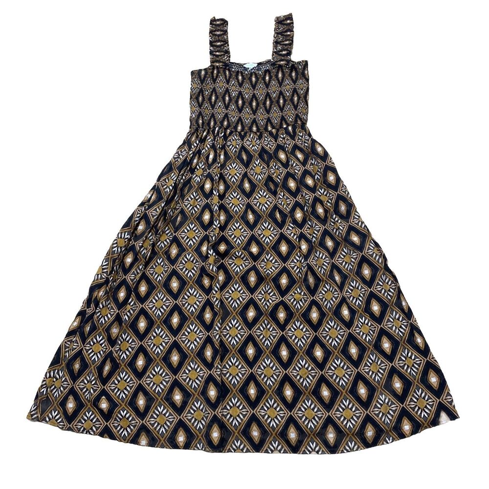 Anthropologie Maxi Dress in Black and Gold Geometric Print